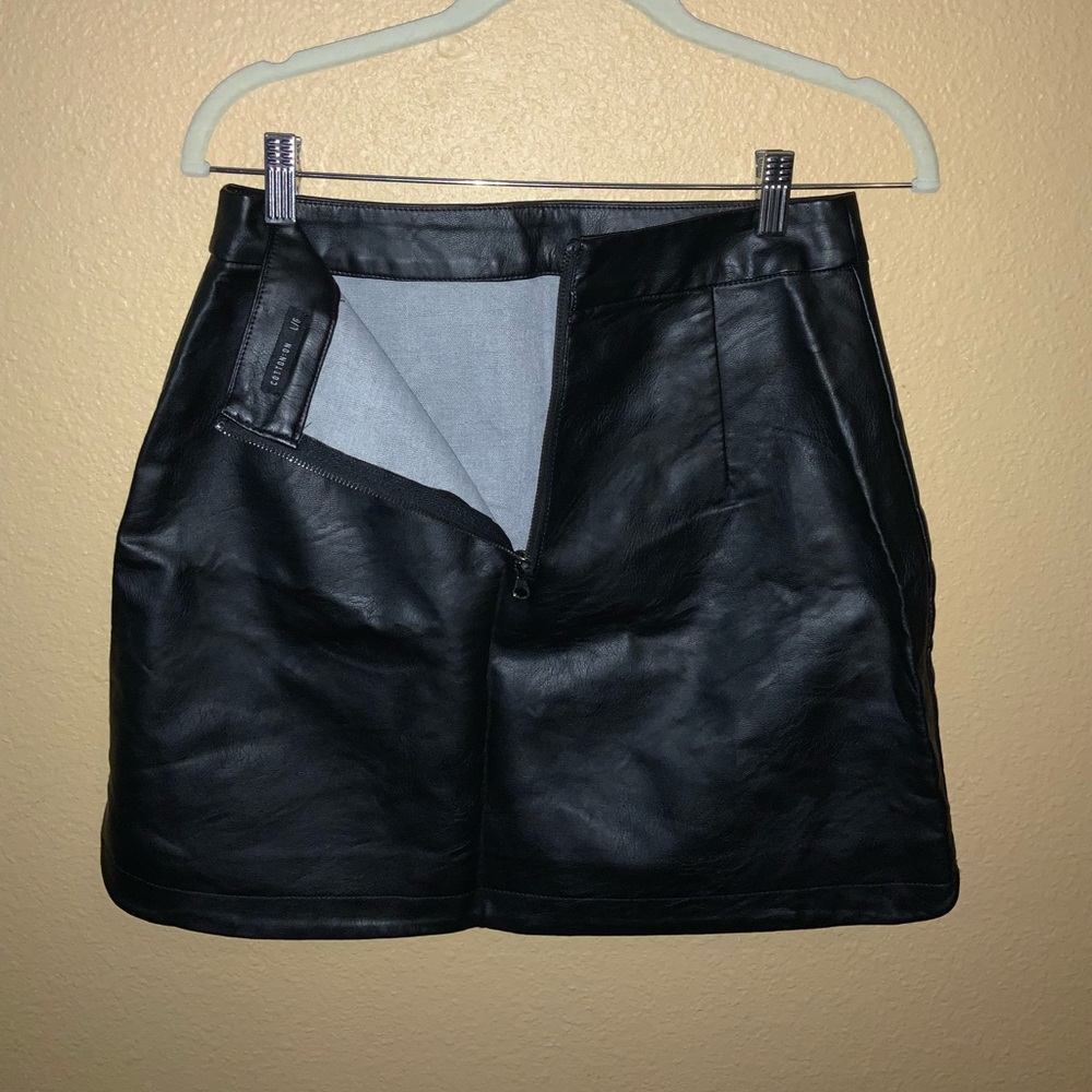 Large embroidered rose faux leather skirt